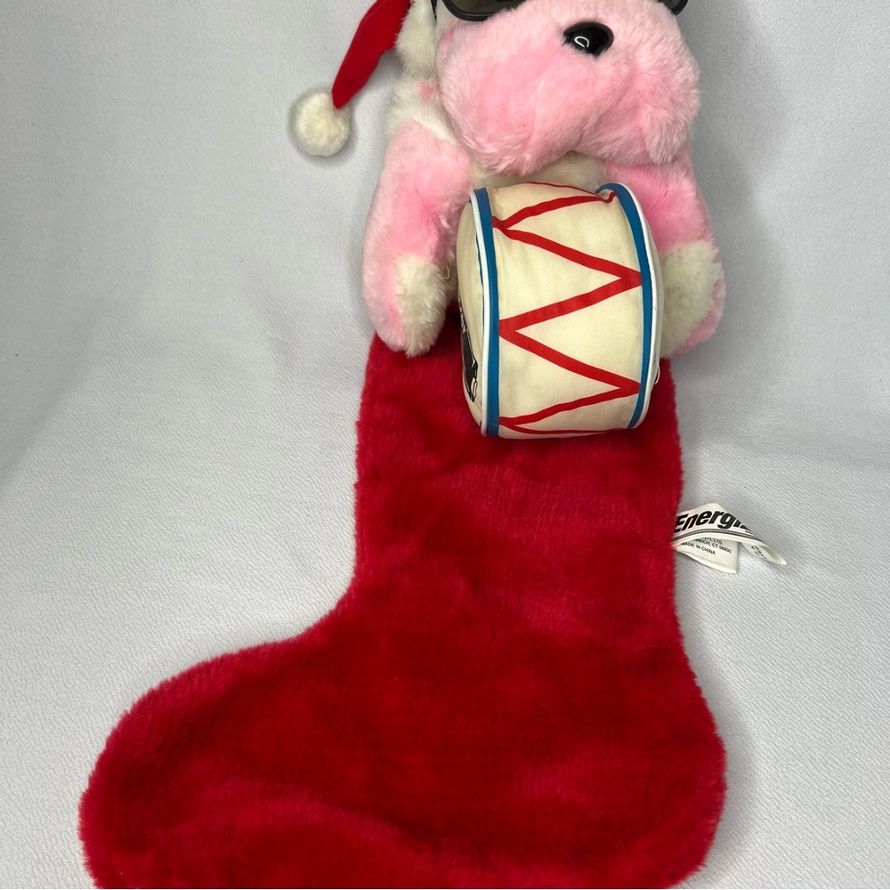 1993 Eveready Energizer Bunny Plush Christmas Stocking Red White Pink - Picture 2 of 10